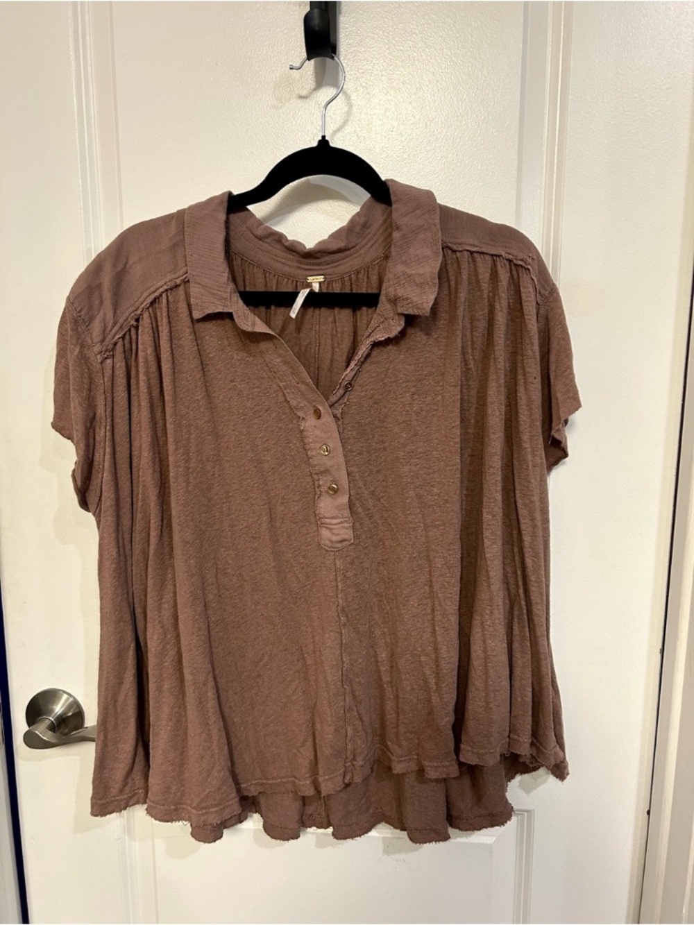 Free People Mauve Brown Short-Sleeve Button Henley Tunic
